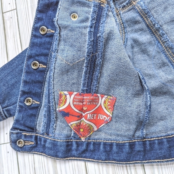 The Beatles Hey Jude Custom Made Patchwork Jean Jacket in Size 12-18 Months - Picture 7 of 8